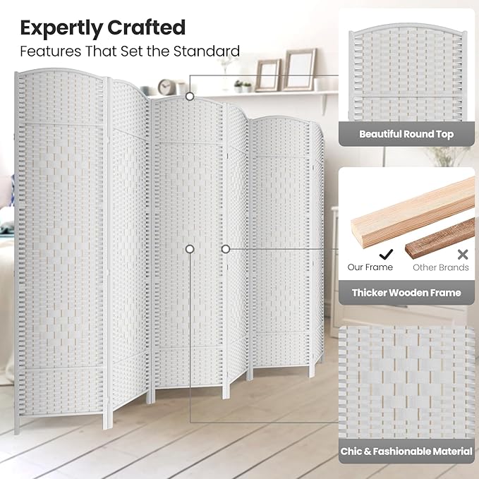 6 Panel Room Divider,6Ft Folding Privacy Screen,Tall - Extra Wide Foldable Panel Partition Wall Divider with Diamond Double-Weaved Hand-Woven Design Room Screen Divider