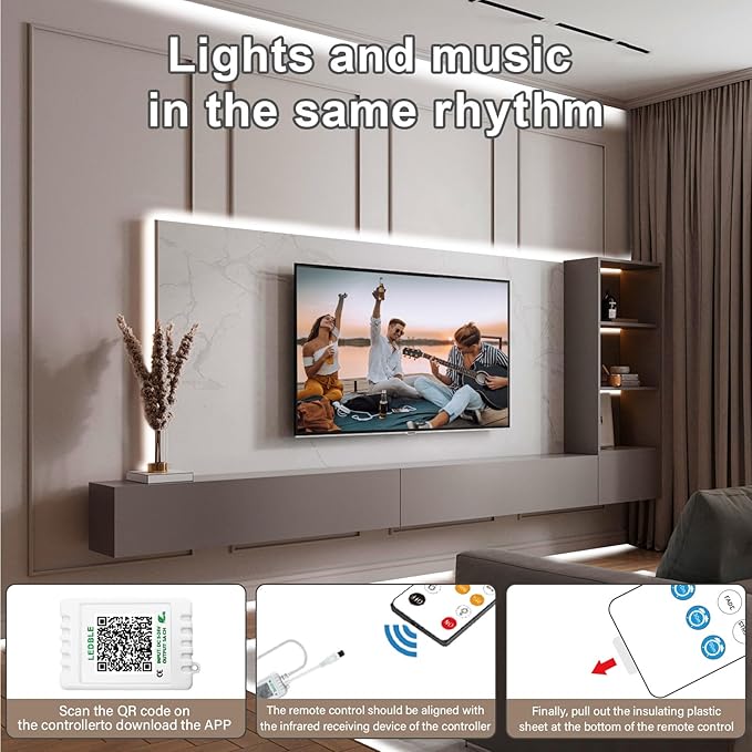 100FT COB Led Strip Lights, Uniform 6500K COB Rope Light,Bright Daylight White lights,High Density,App/Remote Control,Indoor 24V Cuttable Cabinet Lights for Bedroom,Bookshelf,Showcase,Kitchen