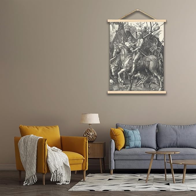 Albrecht DüRer Canvas Wall Art Knight Death And Devil Poster - Vintage Classical Painting Renaissance Fine Art Print Wood Frame Hanging Poster for Bedroom Living Room Office Wall Decor