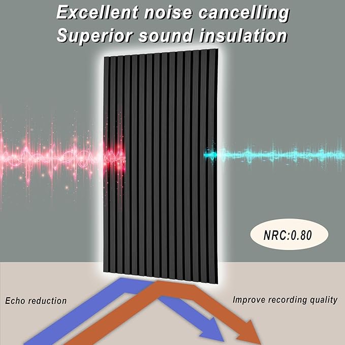 4-Piece Wood Slat Acoustic Panels for Stylish Decor and Noise Reduction, 3D Textured Panel for Ceiling and Wall - Black Oak (47.2 L x 23.6 W in)