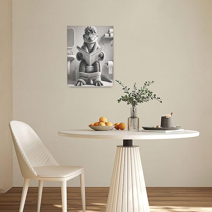 Lunavix Crocodile Bathroom Wall Art Alligator Bathroom Pictures Wall Decor Black and White 12" x 16" Framed Canvas Print Modern Artwork Decorations for Restroom