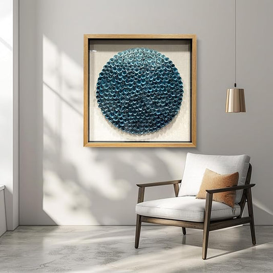 LIUZEYUE - Frame artwork on the wall, handmade wooden flowers, 3D wall decoration, modern living room, 59 "x59 blue