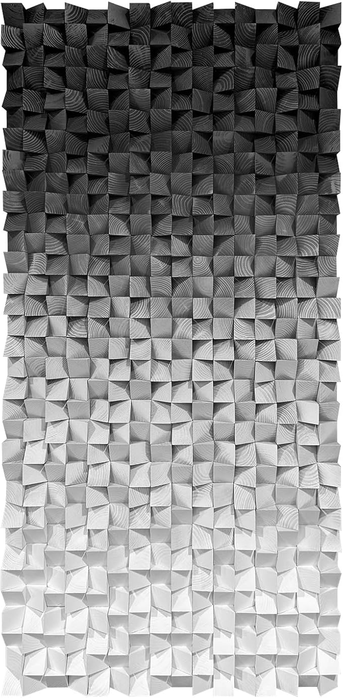 LIUZEYUE - Wooden Block Stereoscopic Painting Geometric Modeling Wall Decoration 3D Wooden Artwork Living Room Bedroom Background Wall Office Decoration Black and White Gradient 39.4 x 78.7 inches