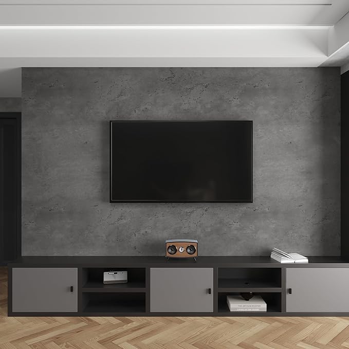 48"×1889.8" Large Size Big Roll Extra Wide Thick Dark Grey Charcoal Concrete Wallpaper Peel and Stick Waterproof Gray Concrete Contact Paper Vinyl Cement Stickers for Bedroom Basement Gym Walls