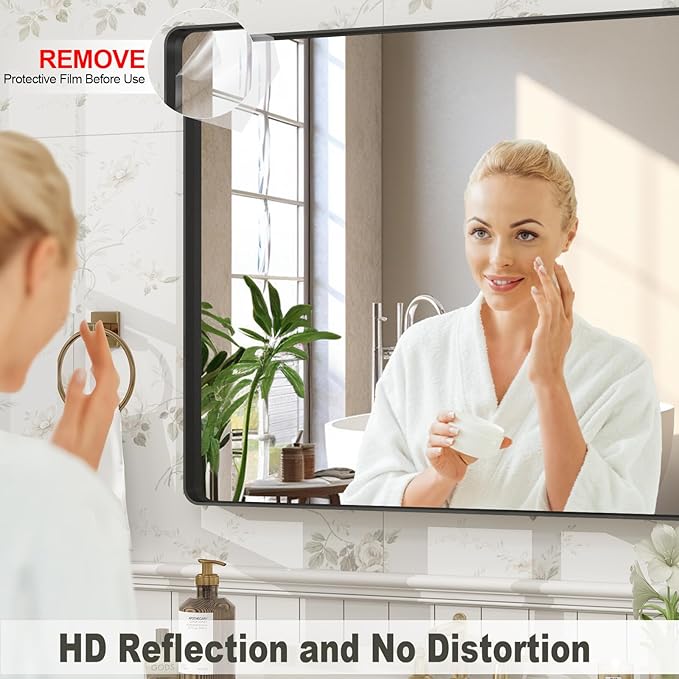 24x36 Inch Black Metal Framed Mirror for Bathroom, Matte Black Vanity Mirror, Rounded Rectangle Bathroom Mirror, Anti-Rust, Shatterproof (Horizontal/Vertical)