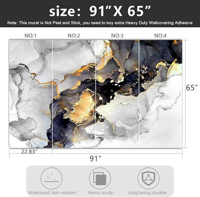 -Grey and White Marbled Fabric Wallpaper Living Room Abstraction Art Bedroom Bathroom Wall Mural- 91"x65"（ not Peel and Stick）