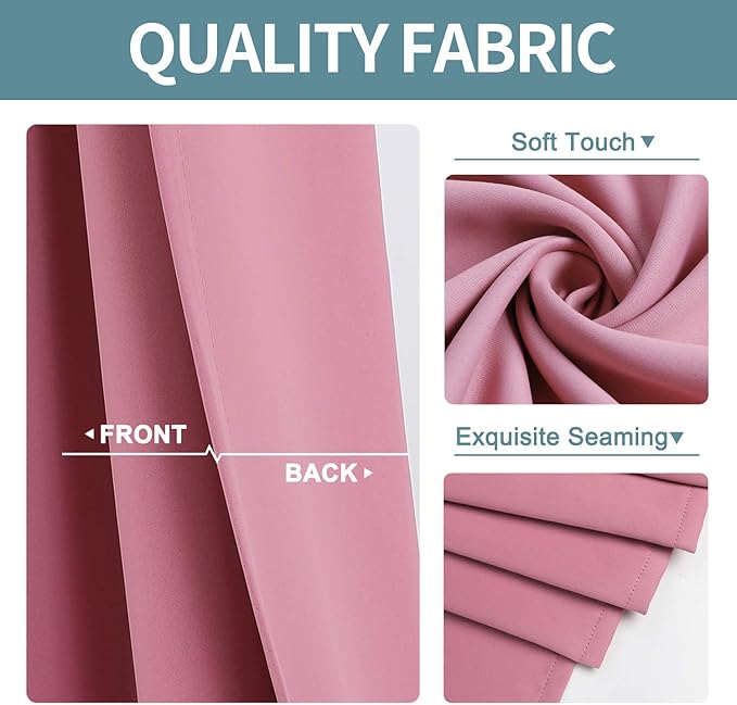 ChrisDowa Grommet Blackout Curtains for Bedroom - Thermal Insulated Room Darkening Curtains for Living Room (1 Panel Set, Pink, 52W x 95L)