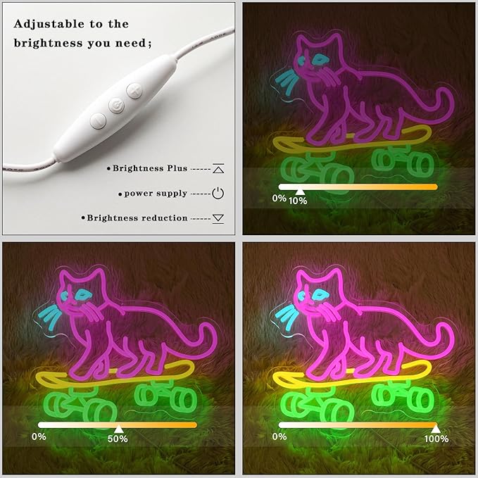 Cat Skateboard Neon Sign for Wall Decor Cat Neon Light Skateboard LED Neon Signs Colorful Led Neon Lights for Bedroom Pet Shop Skatepark Decoration