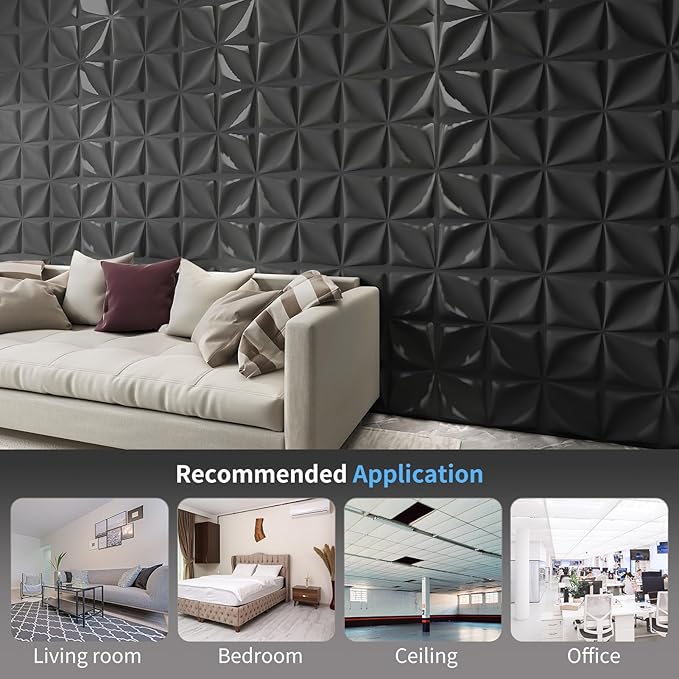 Art3d Decorative 3D Wall Panel, 32 Sq.FT PVC Interior Wall Decor for Living Room, Bedroom, Lobby, Office, Shopping Mall, Black