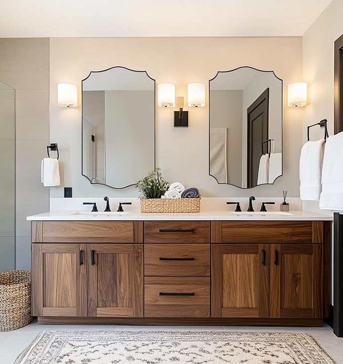 ANDY STAR Rectangle Mirror 24x40 Inch, Matte Black Scalloped Bathroom Mirror, Unique Rectangle Mirror for Bathroom, Powder Room, Entryway (Vertical or Horizontal)