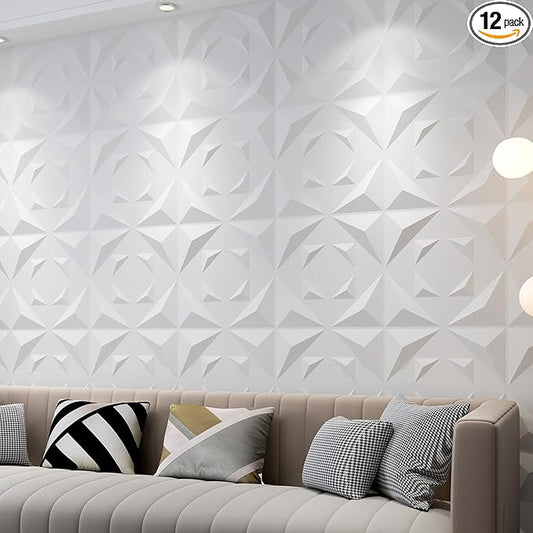 Art3d Decorative 3D Panels Textured Wall Design Board, White, 12 Tiles 32 Sq Ft