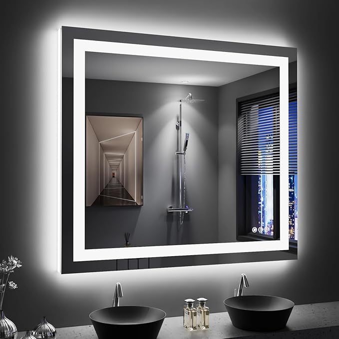 LOAAO 44"X36" LED Mirror for Bathroom, Lighted Bathroom Mirror with Lights, Anti-Fog, Dimmable, Memory Function, Easy to Install, Clear Reflection