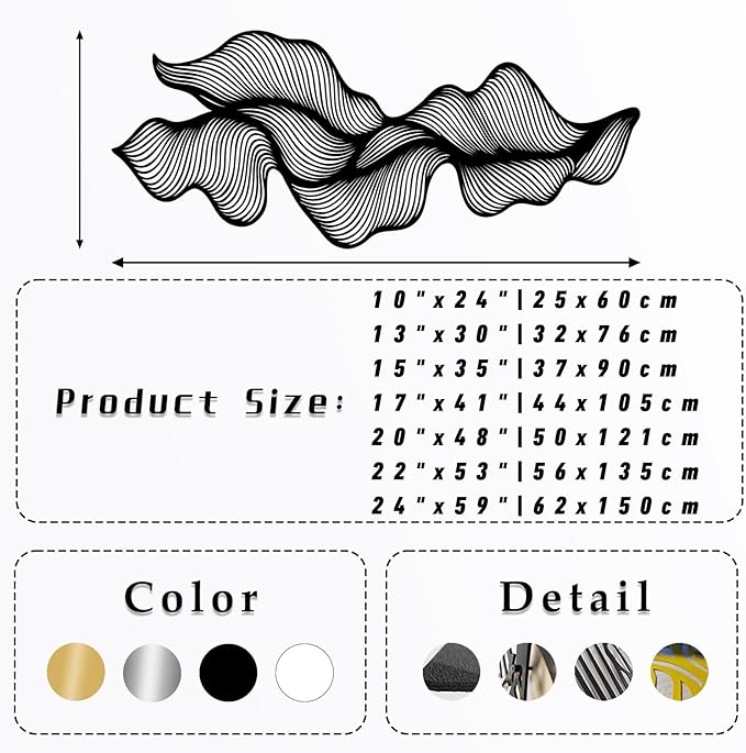 Modern Abstract Metal Wall Decor, Flowing Lines Metal Wall Art, Modern Luxury Wall Hanging, Modern Abstract Wall Art, Large Minimalist Sculpture for Home Office Decor (White, 20"x48"|50x121cm)