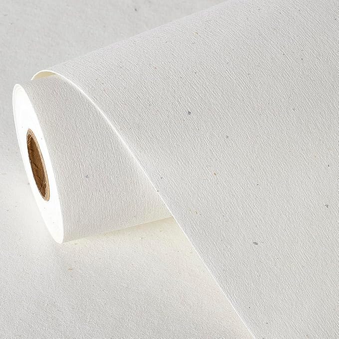 Matte White Grasscloth Textured Wallpaper Natural&Neutral&Handmade Style Thick Peel and Stick Removable for Bedroom,Office,Cabinet(16.5”x236.2”) (Silver Powder&Vegetation) M16