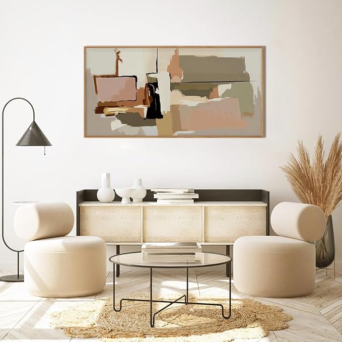Abstract Neutral Framed Canvas Wall Art Set,Modern Color Block Geometric Wall Decor,Minimalist Beige Toned Color Blend Artwork for Living Room,Bedroom-20 x40