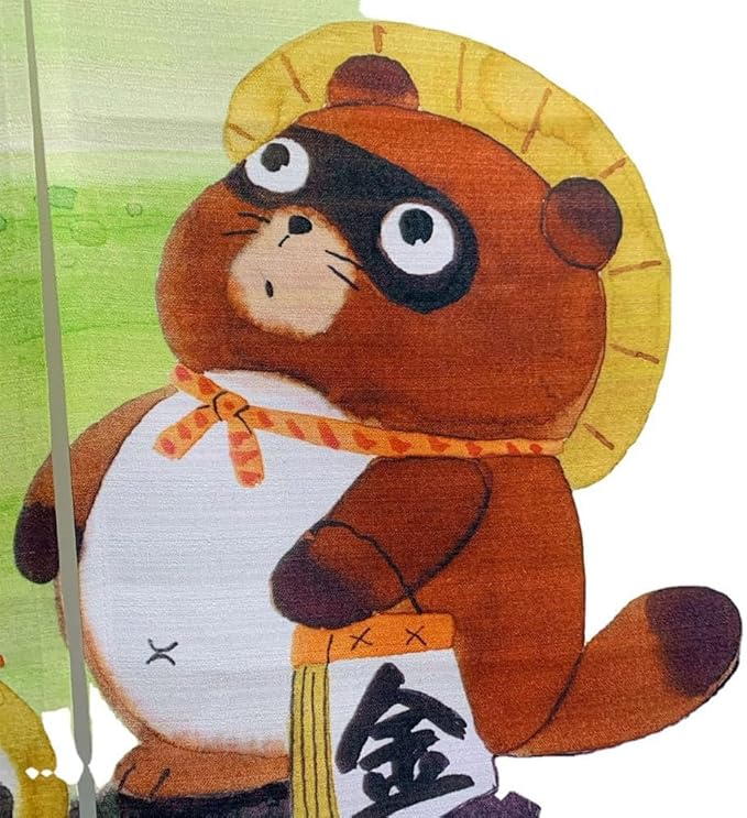 Japanese Tapestry Wall Art - Good Fortune Feng Shui & Lucky Symbols | W15.7xH47.2", Extra Long Vertical Hanging Decor for Bedroom, Living Room, Office | Washable Fabric (Lucky Raccoon) CTT-135