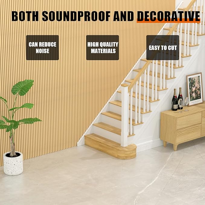 2 PCS Wooden slats Sound-Absorbing Panels, 3D Groove Wood Grain Sound Absorbing Panels, Stylish Decoration, Significant Noise Reduction Effect, Suitable for Walls and Ceilings (White Elm)