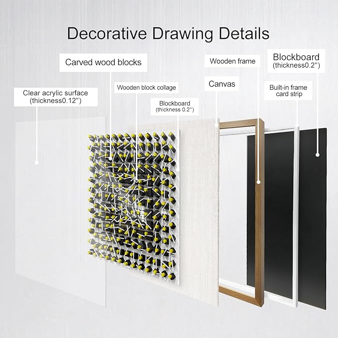 LIUZEYUE - Wooden block three-dimensional painting geometric modeling wall decoration 3D wooden artwork living room bedroom background wall office decoration painting 43.3"x43.3"