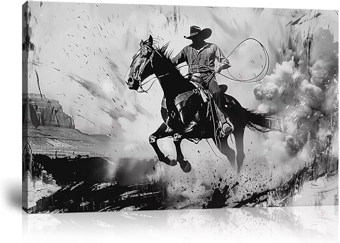 Black and White Western Cowboy Pictures Wall Decor for Bedroom Living Room Office Home Decortion Prints Framed(12L x 16W)