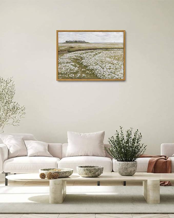 KISSFOX Vintage Landscape Canvas Wall Art Nature Wildflower Field Scenery Prints Country Painting Picture Decor Artwork Rustic Farmhouse Gallery Office Living Room Bedroom Bathroom