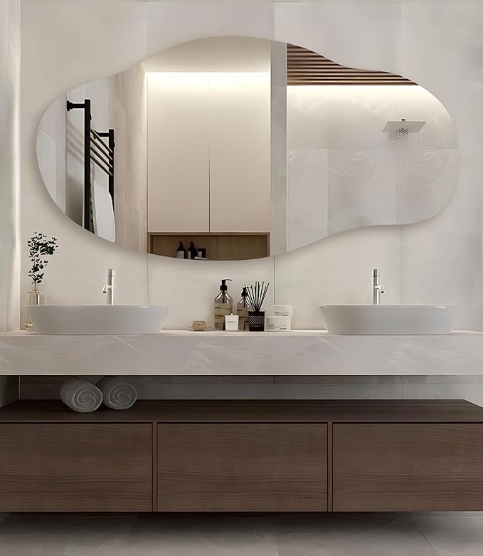 LED Wall Mirror - Asymmetrical Light Up - Frameless Irregular Vanity Wavy Mirror with Light for Bathroom Bedroom Living Room(''27.5''x''51.2'' in)