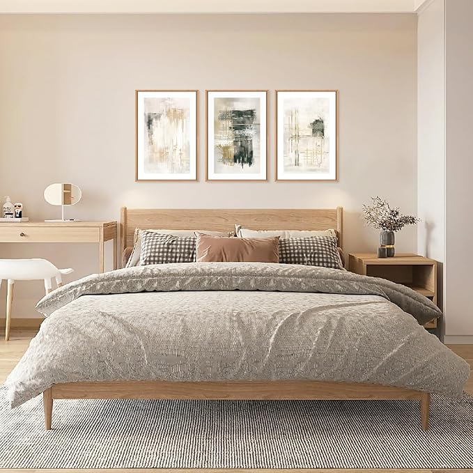 Ausril Modern Abstract Canvas Wall Art Set of 3, Framed Textured Stroke Art Prints, Minimalist Neutral Artwork, Beige Black White Painting, 16x24 Inch Wall Decor for Living Room, Bedroom, Office