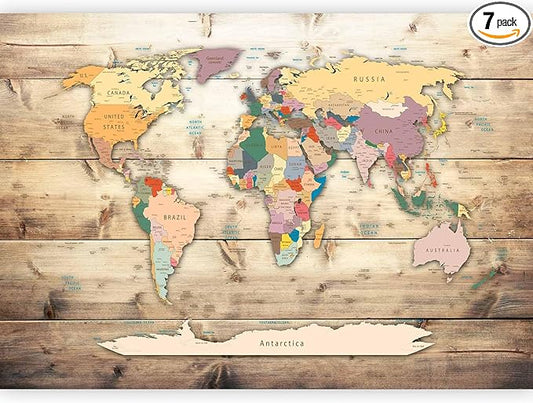 artgeist Premium Wall Mural World Map 138x101 in - XXL Non-Woven Wallpaper Fleece Wall Decor Photo Print Picture Image Design Home Map of The World k-B-0009-a-b