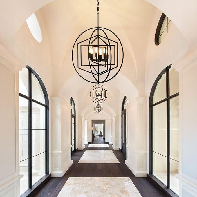 26 Inch Black Chandelier, 6-Light Farmhouse Chandelier for Entryway, Industrial Foyer Lighting Fixtures, Large Chandeliers for High Ceilings, Modern Hanging Pendant Lights for Living Room, Staircase