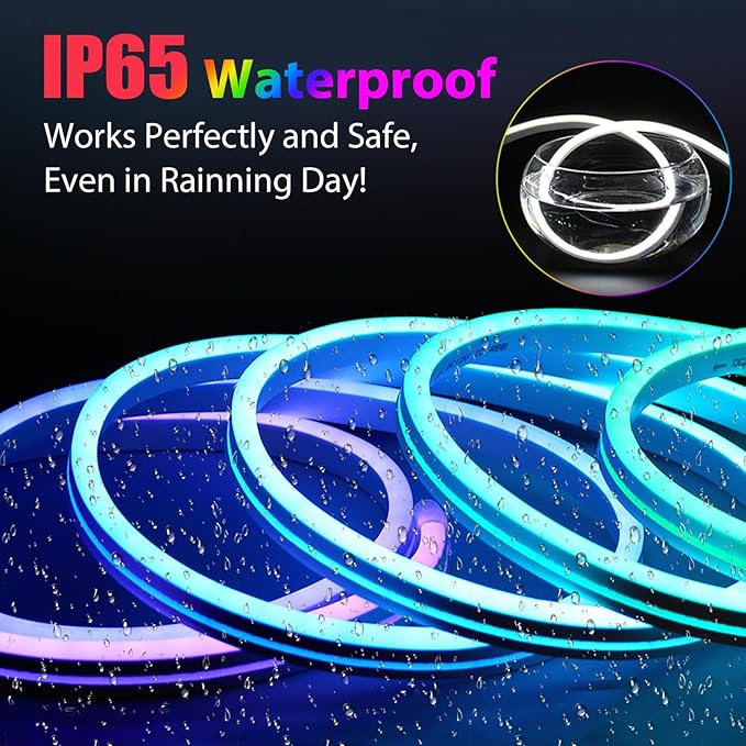 32.8ft RGB Neon Rope Light with Remote - Dimmable Waterproof LED Strip Lights for Indoor & Outdoor, Premium Expandable Lighting to Create Vibrant Atmosphere in Bedroom, KTV, Bar Decor - ETL Certified