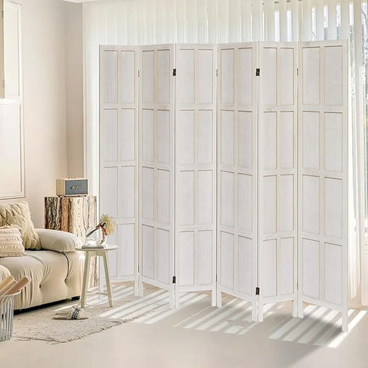 6 Panel Room Divider, 5.6Ft Wood Room Dividers and Folding Privacy Screens, Room Divider Wall Freestanding Room Partitions, Room Dividers Screen for Home Office Restaurant Bedroom, White