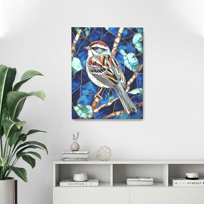 Bird Wall Art For Woman Cute Sparrow Nursery Canvas Wall Decor Vintage Aesthetic Pictures Paintings Prints Artwork Framed Decorations For Bathroom Bedroom Living Room Office Gifts 16" x 20"