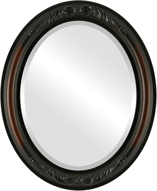 OVALCREST Oval Beveled Wall Mirror for Home Decor - Florence Style - Walnut - 28" x 22"