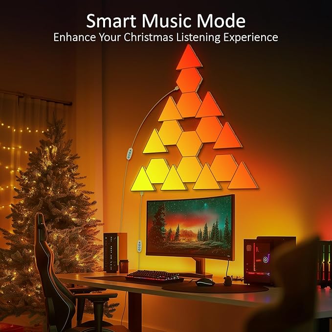 8 PCS Triangle Light Panels – Smart RGB Gaming Triangle LED Lights with App & Music Sync – Bedroom Lamp, Wall Art, Essentials, Playroom & Home Deco