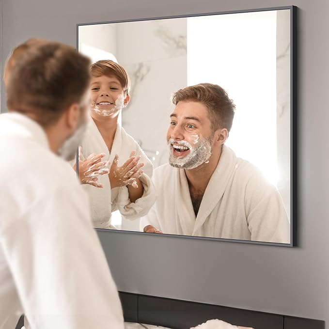 KOCUUY Black Bathroom Mirror, 36x36 Inch Square Mirror for Over Sink, Modern Decorative Wall Mirror for Bedroom Living Room Bathroom, Hang Horizontal/Vertical