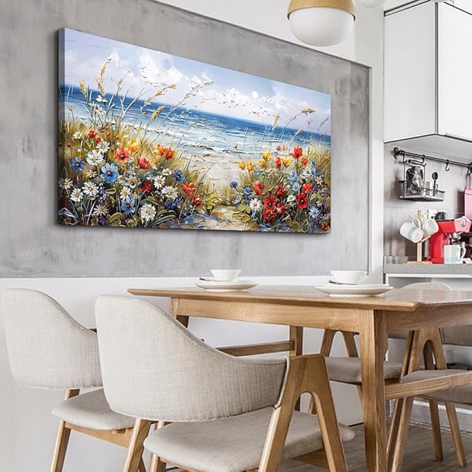 MHARTK66 Wall Decor For Living Room Large Canvas Wall Art Flowers Farmhouse Bedroom Wall Painting Office Blue Watercolor Print Nature Ocean Poster Modern Home Decorations Frames Artwork Easy Hanging