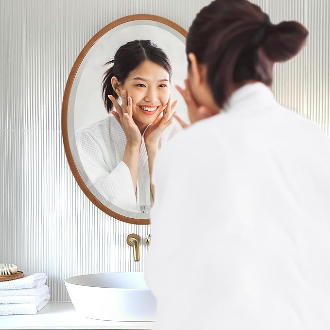 OVALCREST - Oval Wooden Beveled Wall Mirror for Home Decor, Bathroom, Vanity, Bedroom, Living Room, Hallway - London Style (Sunset Gold) 41.1 x 31.1