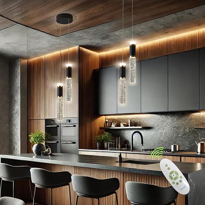 Led Pendant Light,Crystal Modern Kitchen Island Light Fixture,Adjustable Pendant Lighting for Kitchen Island,Black Gold Led Chandelier for Dining Room,Bedroom,Mini Pendant Spot Lights (2-Light)