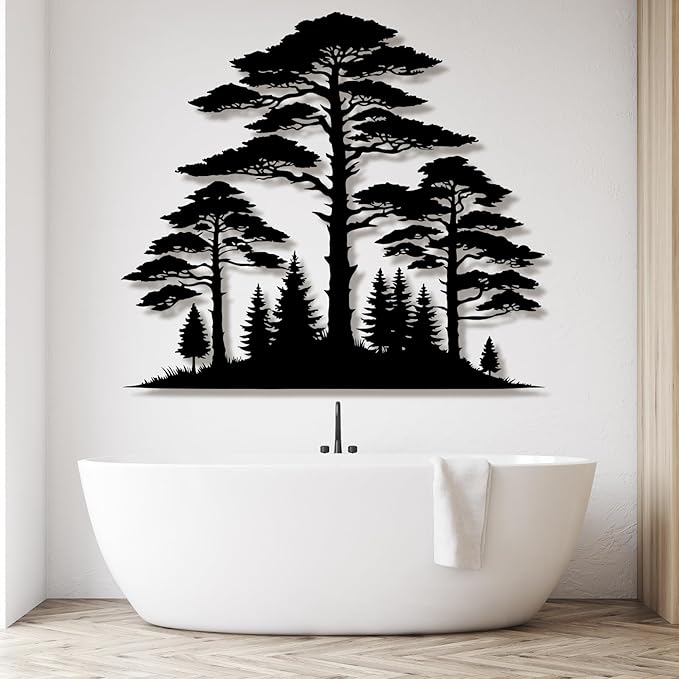 lunwall Metal Pine Tree Wall Art, Metal Forest Wall Art, Pine Branch Wall Decor, Christmas Tree Wall Decor, Forest Wall Hanging, Nature Lover Gift (Style 7, 30" W x 27" H / 76 x 68 cm)