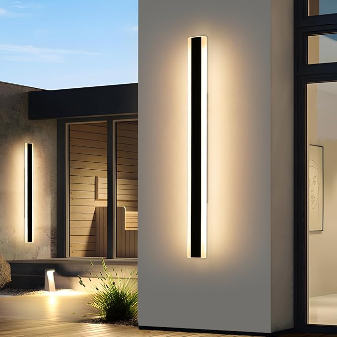Modern 57inch Outdoor Wall Light, 3000k/4500k/6000k 3 Color Change Black Exterior Light Fixtures Wall Mount, Ip65 Waterproof Modern Porch Lights, Long Linear Outside Lighting Hard-Wired Non-Dimmable