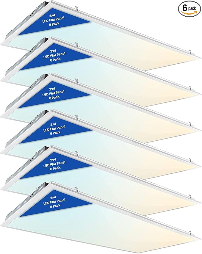 2×4 LED Flat Panel Light|Pack of 6|5 CCT Selectable|Dimmable|Flicker-Free|Energy-Efficient Ceiling Lighting
