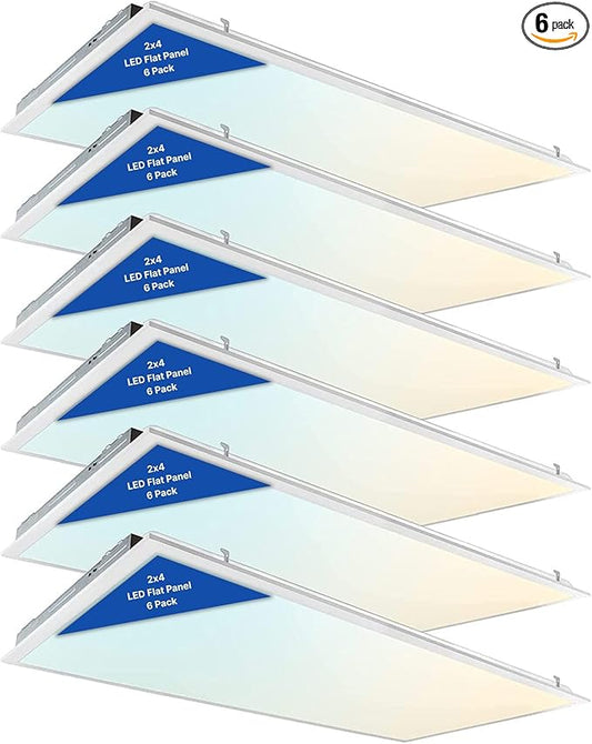 2×4 LED Flat Panel Light|Pack of 6|5 CCT Selectable|Dimmable|Flicker-Free|Energy-Efficient Ceiling Lighting