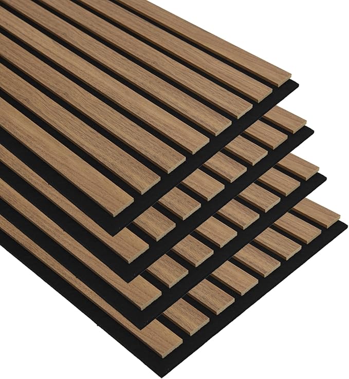 Art3d 4-Pack 12" x 93" Soundproof Wood Slat Panels, 31 sq.ft Acoustic Wall Panels, 3D Wall Panels with Wood Slat Design, Decorative Wood Wall Panel for Accent Walls-Deep Walnut