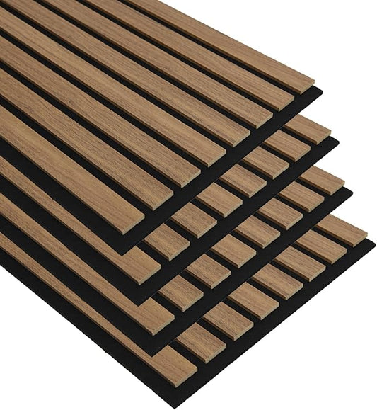 Art3d 4-Pack 12" x 93" Soundproof Wood Slat Panels, 31 sq.ft Acoustic Wall Panels, 3D Wall Panels with Wood Slat Design, Decorative Wood Wall Panel for Accent Walls-Deep Walnut
