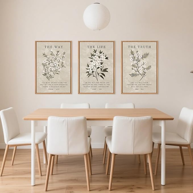 Christian Bible Verse Framed Canvas Wall Art Set,Modern Jesus Religious Wall Decor,Nature Scripture Flower Floral Artwork for Living Room,Bedroom,Prayer Room-24"x36"x3