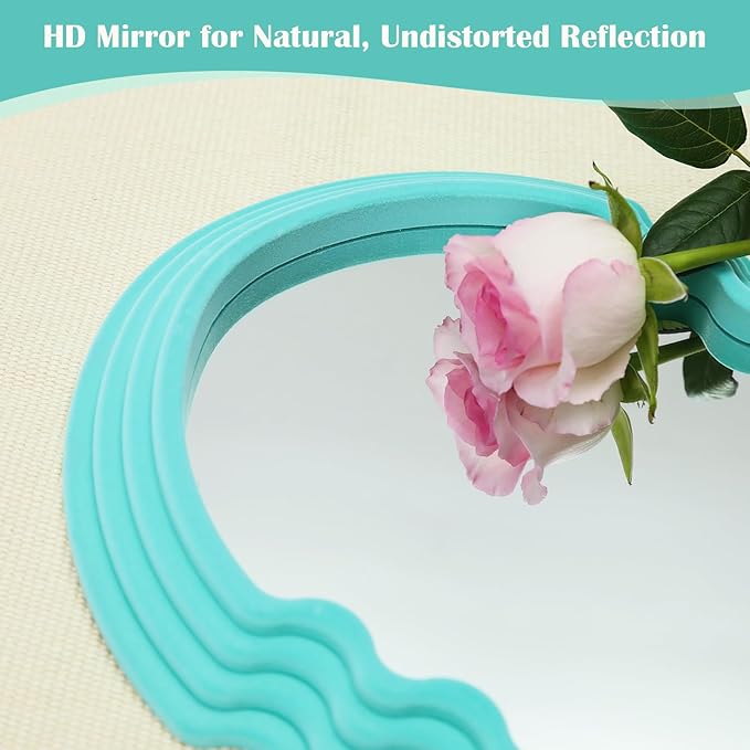 Arched Wall Mirror Home Office Decor, Cute Wall-Mounted Decorative Mirrors for Modern Apartment Bedroom Nusery Room Decoration, Hanging Wall Art Above TV Desk Table Decor (Turquoise Blue)