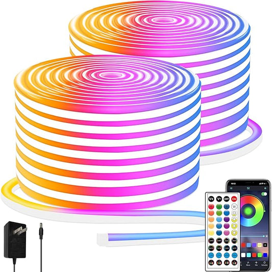 100Ft Led Rope Lights, Flexible Neon Lights Control with App/Remote, Multiple Modes, IP65 Outdoor RGB Waterproof, Music Sync Gaming Light Strip for Bedroom Décor