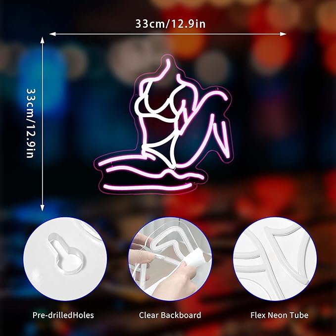 Lady Neon Sign, Neon Signs for Wall Decor Neon White Pink LED Signs Room Neon Light Up Signs Home Decor for Bedroom Club Party Bar Shop USB Operated