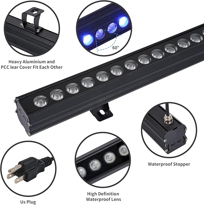 100W Outdoor Wall Washer Light with Remote Control, RGBW 5700K Dimmable Linear Light Bars, 85-265V Waterproof IP67 Outdoor LED Lights Bar for Home Bar Tree, Plug in (2 Pack)