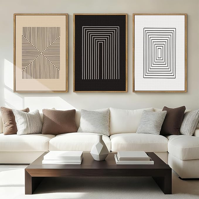 Anyzal Abstract Modern Wall Art Framed Brown and Black Illustration Wall Decor Minimalist Neutral Art Prints for Living Room Bedroom Office 16x24 Inch 3 Pieces