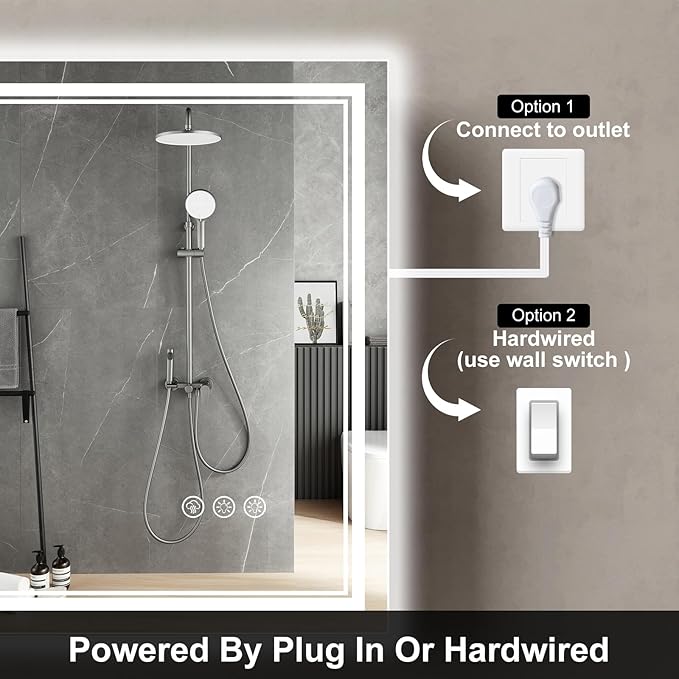 28x36 Inch LED Bathroom Mirror with Frontlit & Backlit（Independent Control）, Lighted Mirror for Bathroom Wall with 3-Color Dimmable & Anti-Fog, Vanity Mirror with Lights